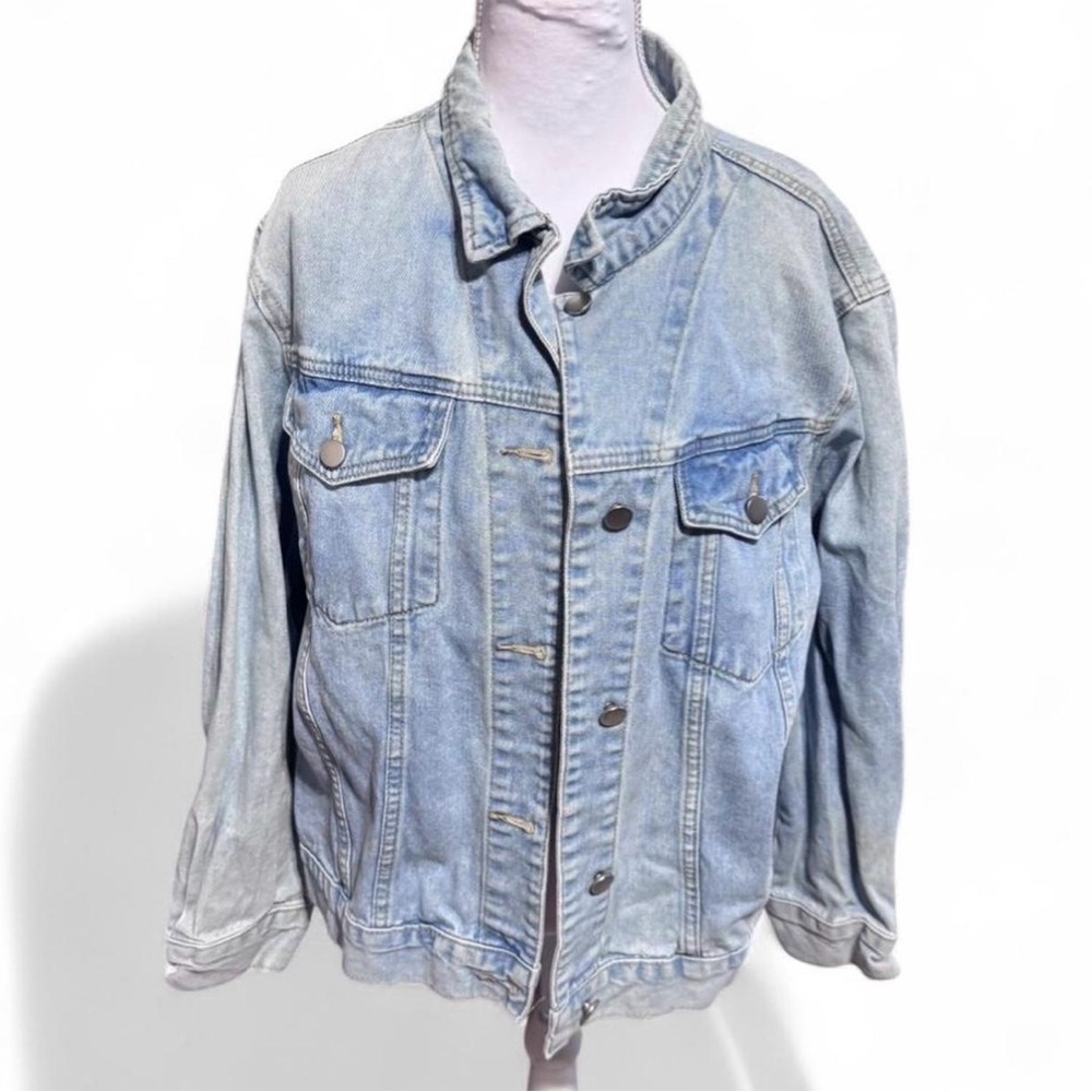 SHEIN 1X Blue denim jacket with button-up front and pockets #denim #jacket